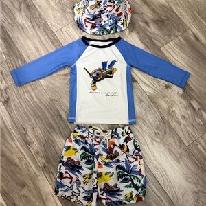 Ralph Lauren Kids Rashguard Set - Blue, White, and Multicolor